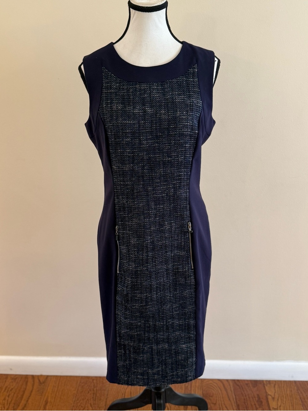 Calvin Klein Navy Tweed-Front Sheath Dress size 8